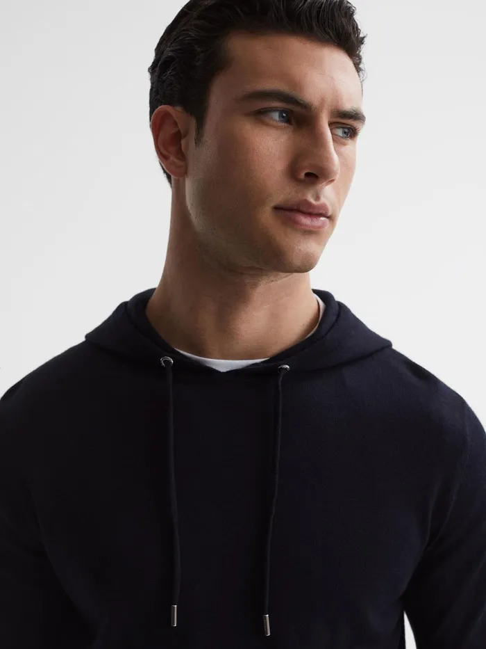 Reiss Sweats and Hoodies Holland Merino Wool Hoodie Navy 8211 Men