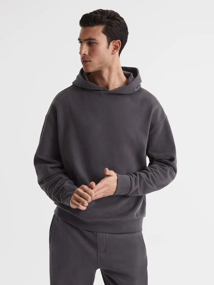 Reiss Sweats and Hoodies Kace Garment Dye Hoodie Washed Black 8211 Men