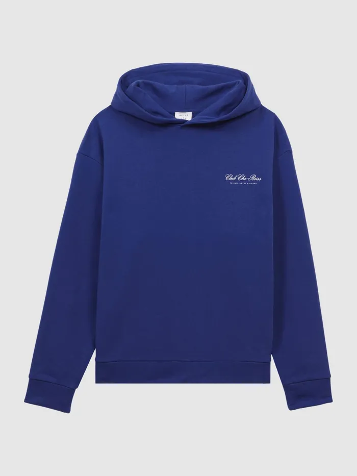 Reiss Sweats and Hoodies Pool Reiss Ch Motif Cotton Hoodie Bright Blue 8211 Men