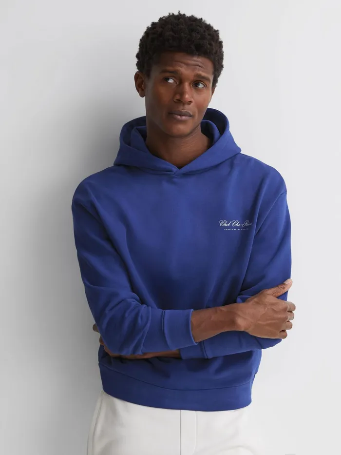Reiss Sweats and Hoodies Pool Reiss Ch Motif Cotton Hoodie Bright Blue 8211 Men