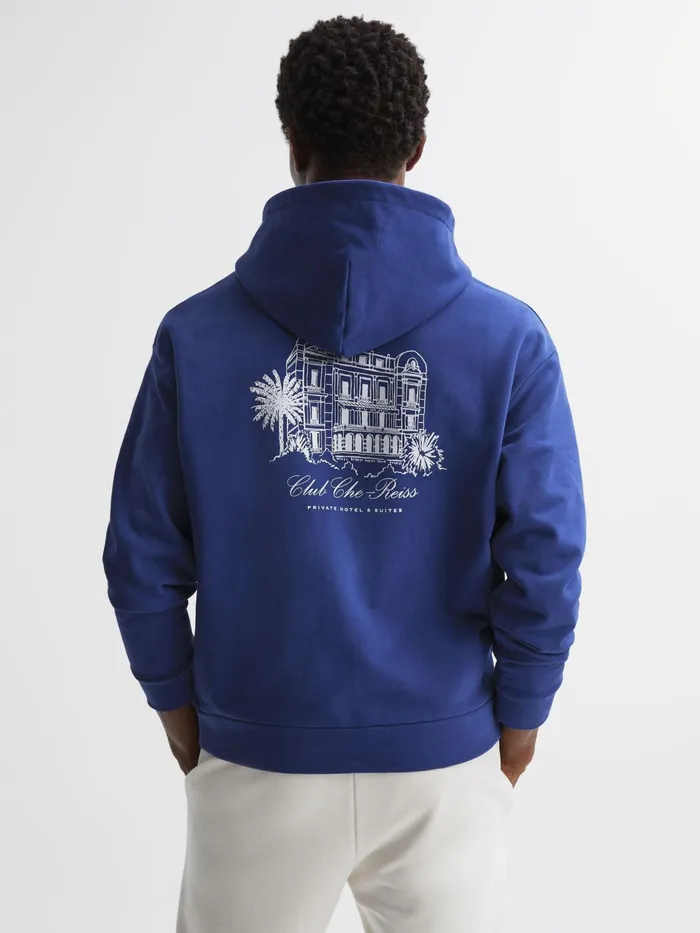 Reiss Sweats and Hoodies Pool Reiss Ch Motif Cotton Hoodie Bright Blue 8211 Men