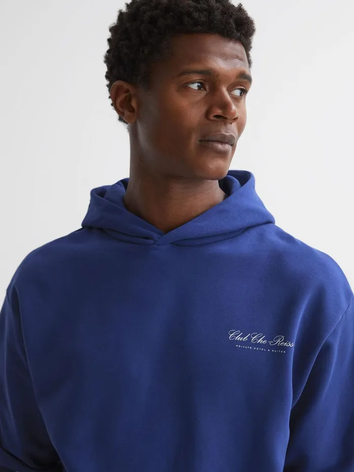 Reiss Sweats and Hoodies Pool Reiss Ch Motif Cotton Hoodie Bright Blue 8211 Men