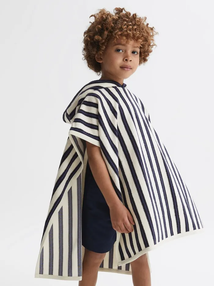 Reiss Sweats and Hoodies Ray Hooded Sleeveless Poncho Towel Blue Stripe 8211 Children