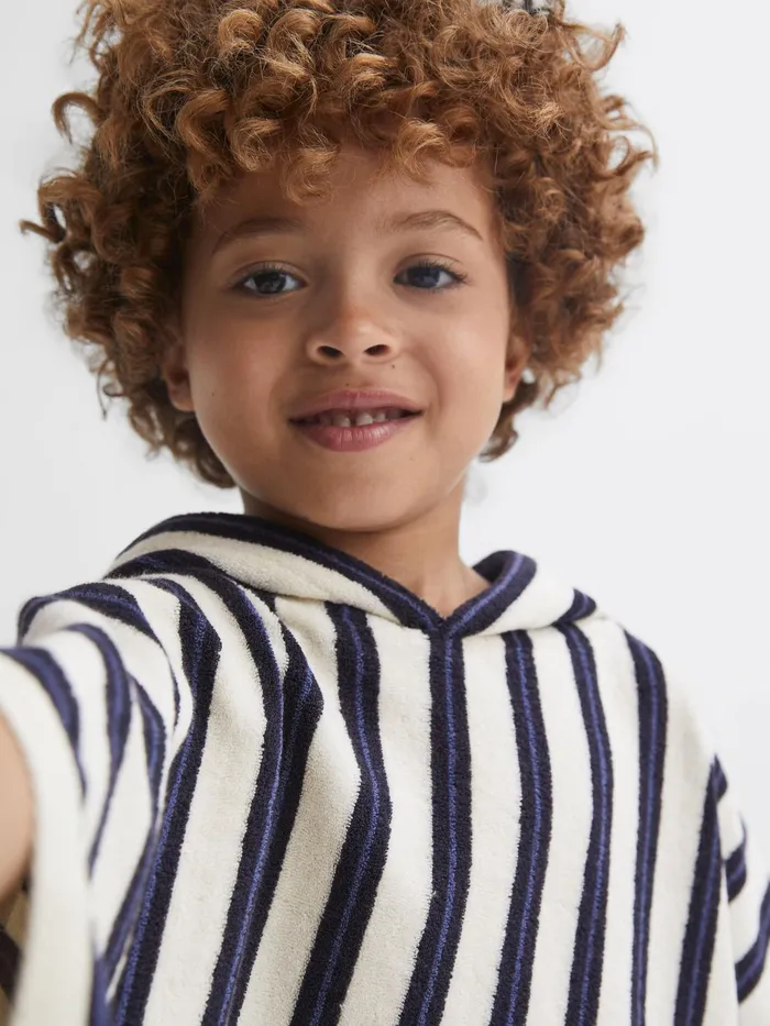 Reiss Sweats and Hoodies Ray Hooded Sleeveless Poncho Towel Blue Stripe 8211 Children