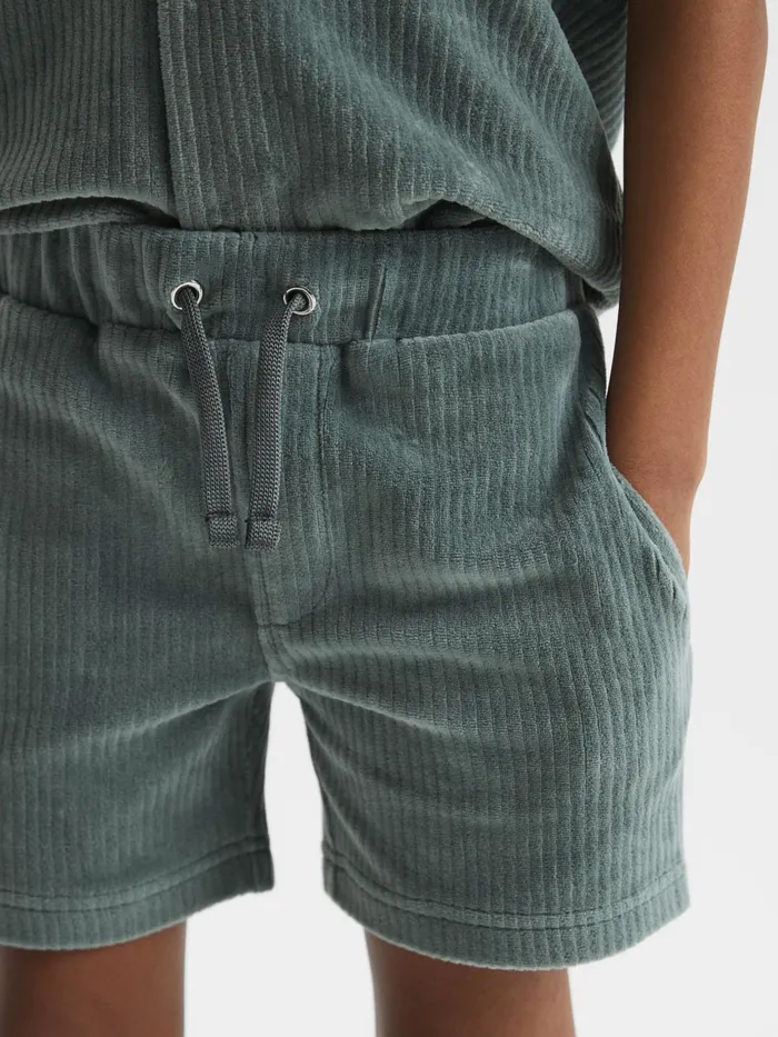 Reiss Sweats and Hoodies Tortuga Ribbed Chenille Drawstring Shorts Sage 8211 Children