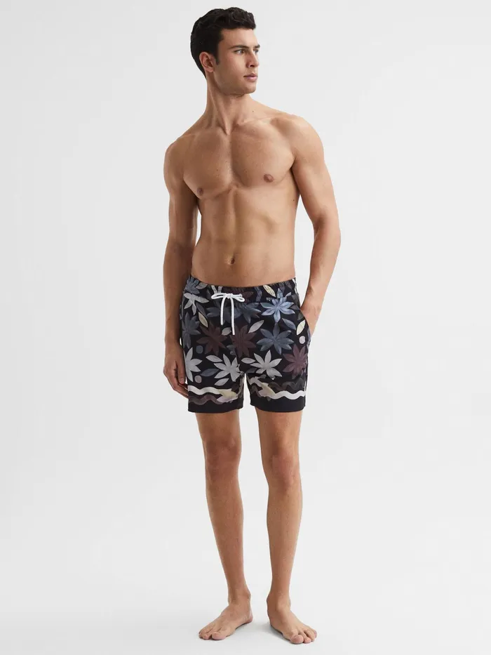 Reiss Swimwear Arizona Floral Print Drawstring Swim Shorts Black Multi 8211 Men