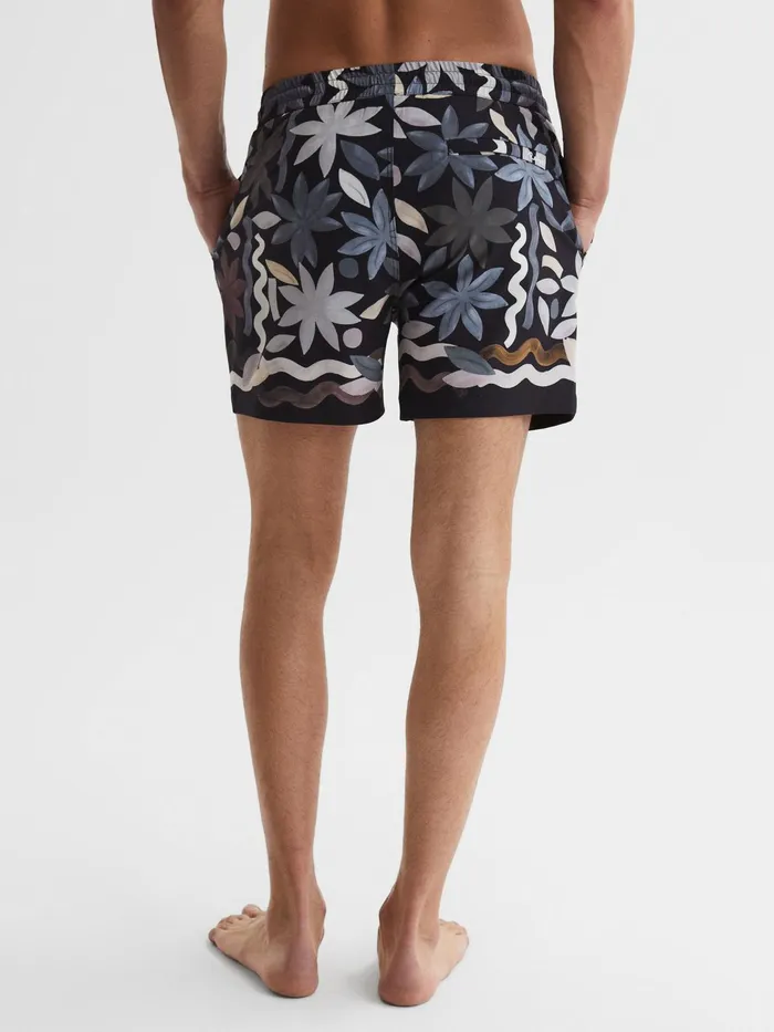 Reiss Swimwear Arizona Floral Print Drawstring Swim Shorts Black Multi 8211 Men