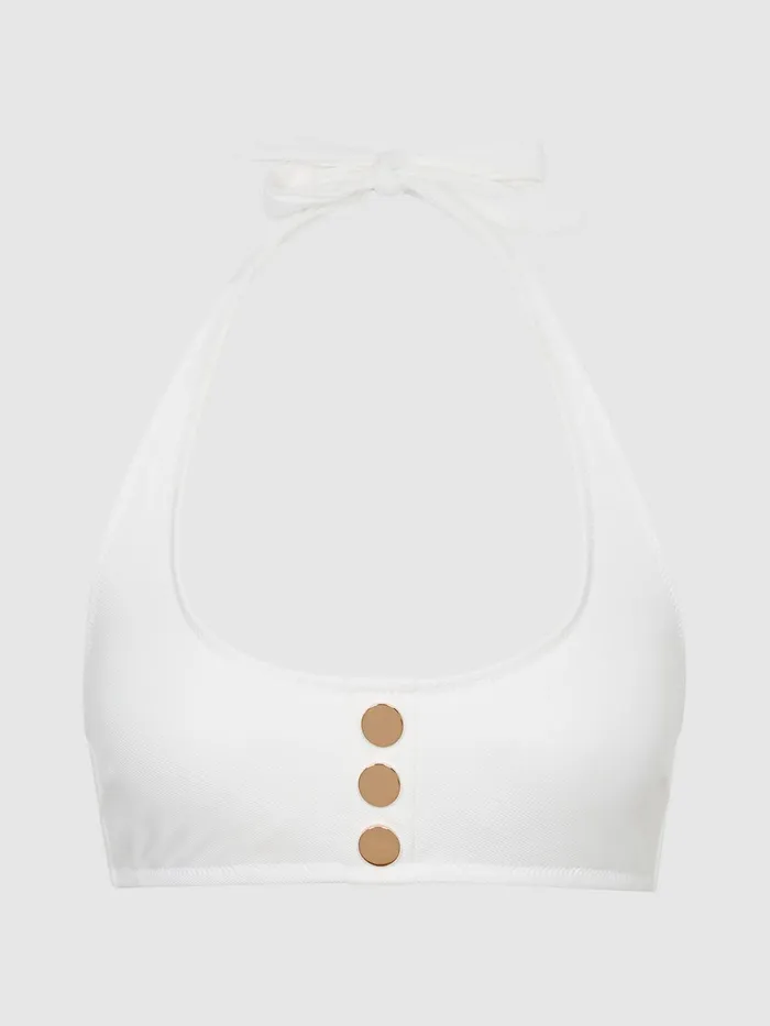 Reiss Swimwear Iris Halter Bikini Top With Button Detail Seafoam 8211 Women