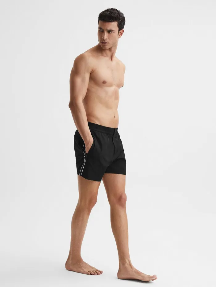 Reiss Swimwear Jesse Elasticated Waistband Striped Swim Shorts Black 8211 Men
