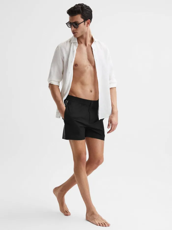Reiss Swimwear Jesse Elasticated Waistband Striped Swim Shorts Black 8211 Men