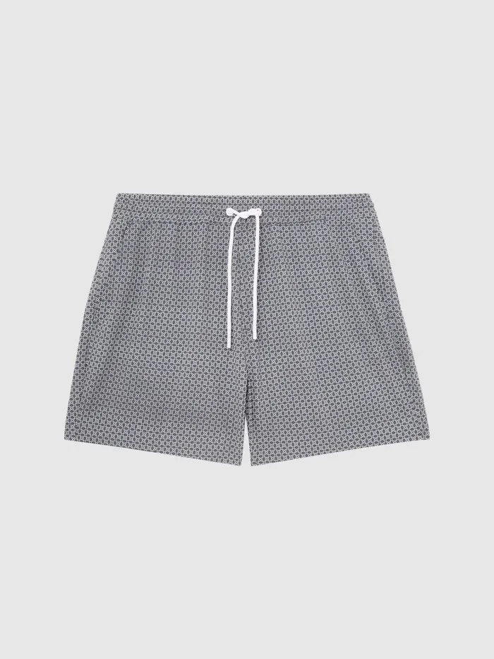 Reiss Swimwear Shape Printed Drawstring Swim Shorts Airforce Bluewhite 8211 Men