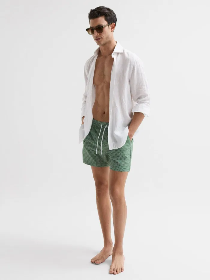Reiss Swimwear Shape Printed Drawstring Swim Shorts Airforce Bluewhite 8211 Men