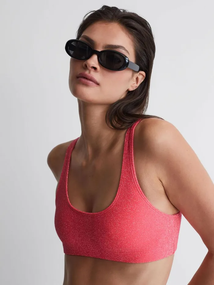 Reiss Swimwear Sparkle Good American Sparkle Scoop Bikini Top Bright Coral 8211 Women Reiss Swimwear Sparkle Good American Sparkle Scoop Bikini Top Bright Coral 8211 Women
