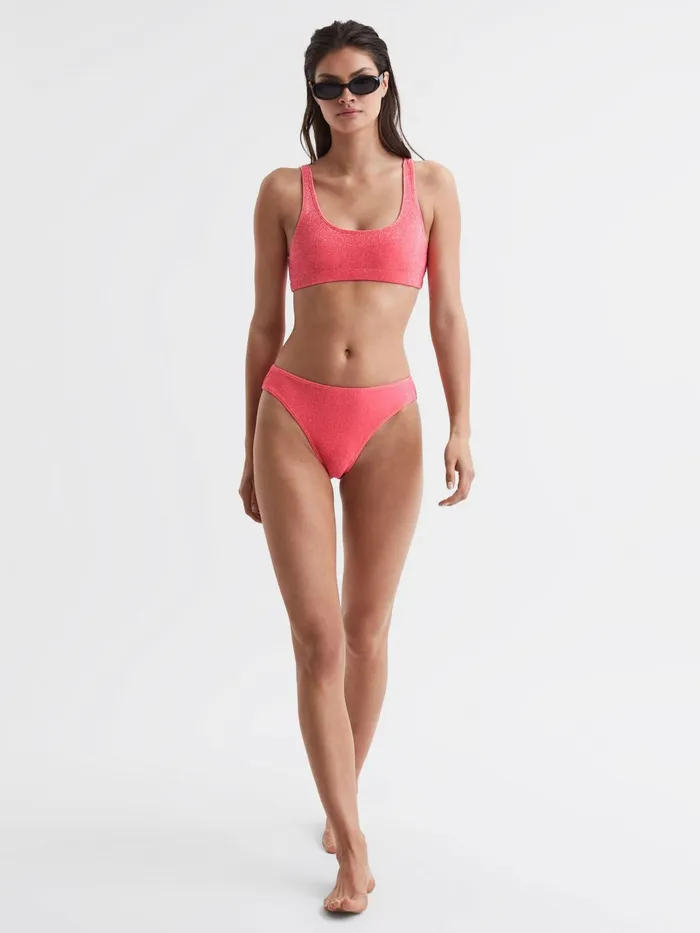 Reiss Swimwear Sparkle Good American Sparkle Scoop Bikini Top Bright Coral 8211 Women