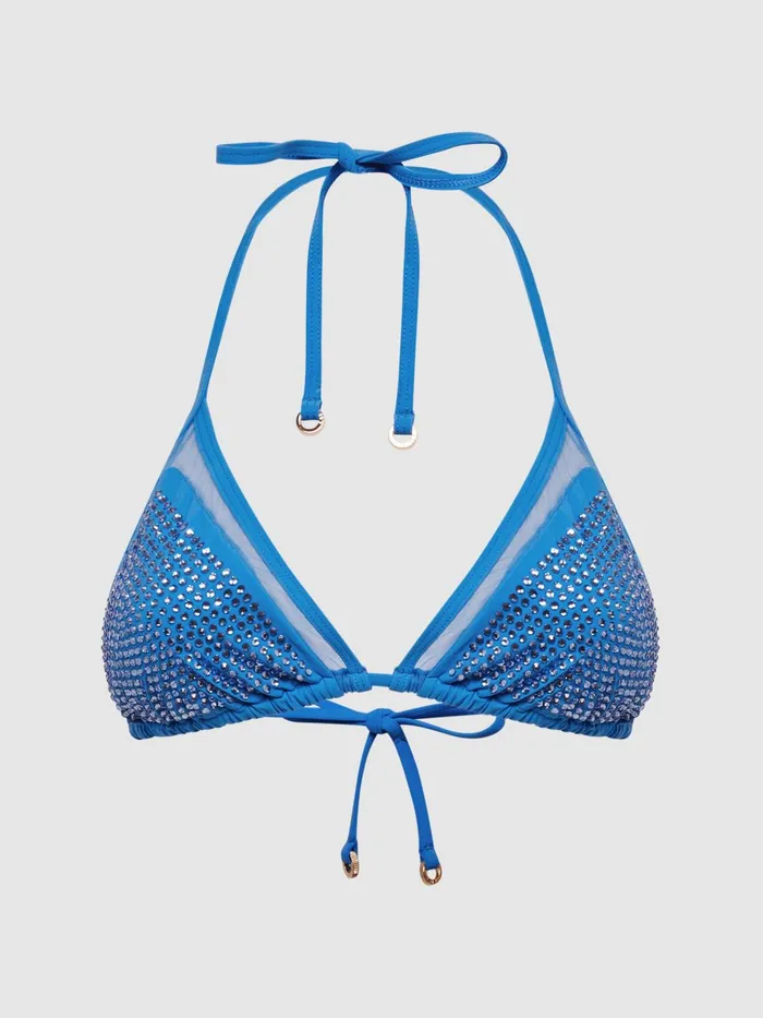 Reiss Swimwear Tyra Embellished Halter Bikini Top Blue 8211 Women