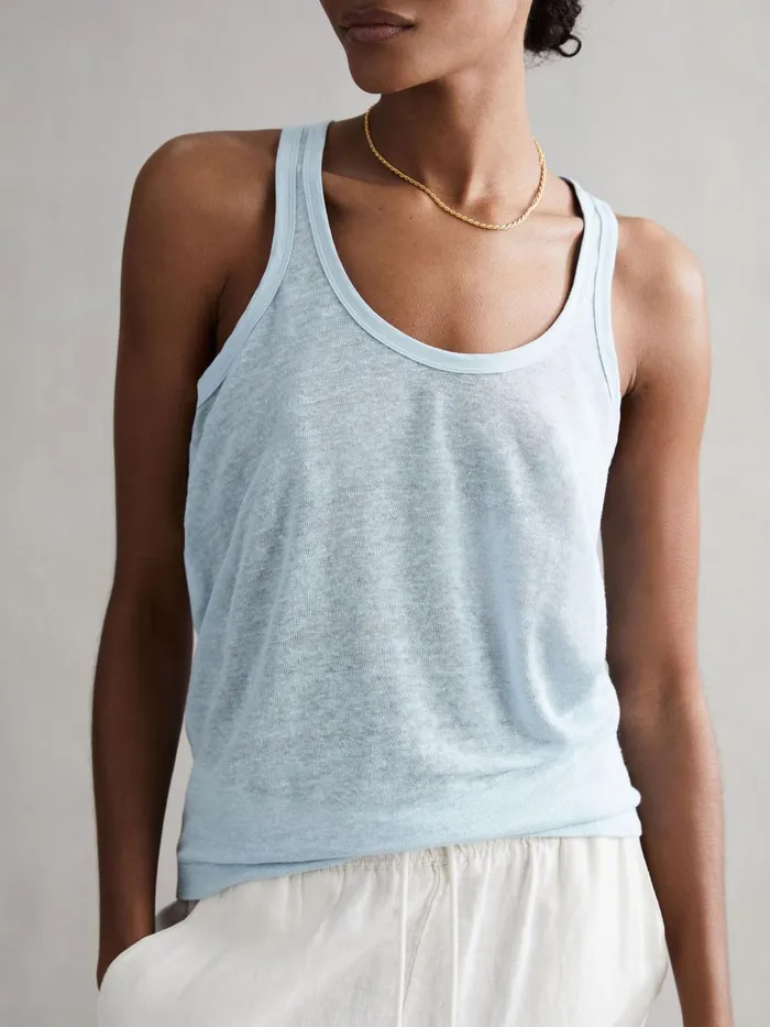 Reiss TShirts and Vests Taloulah Linen Crew Neck Vest Blue 8211 Women