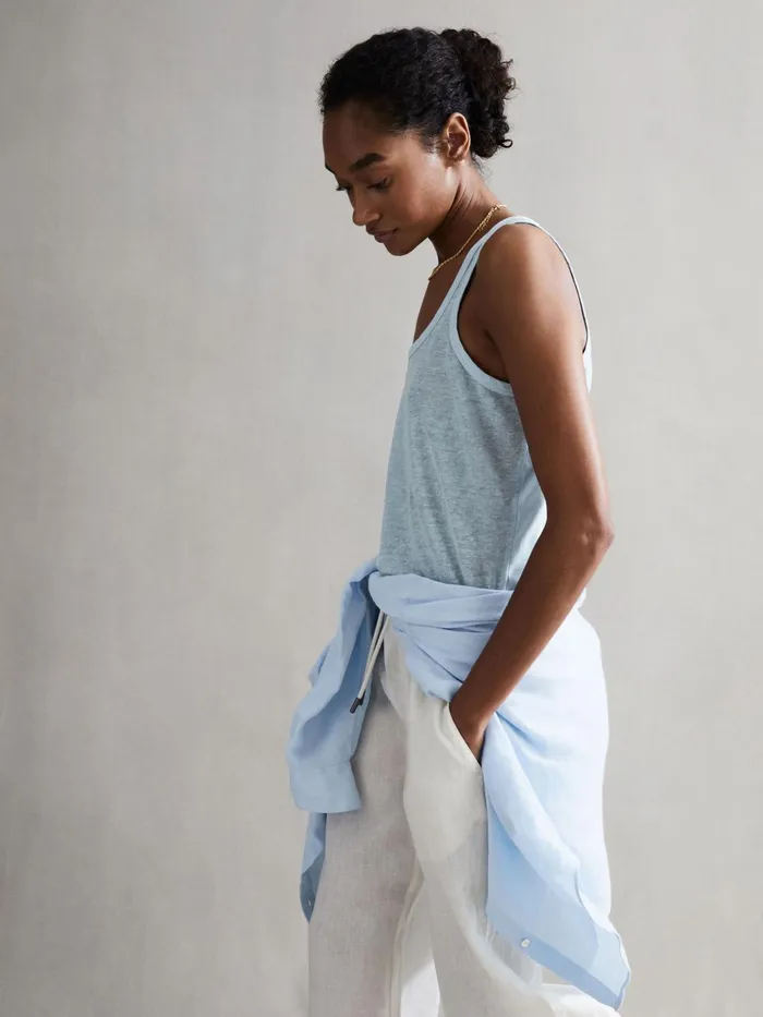 Reiss TShirts and Vests Taloulah Linen Crew Neck Vest Blue 8211 Women