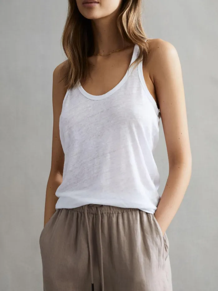 Reiss TShirts and Vests Taloulah Linen Crew Neck Vest White 8211 Women
