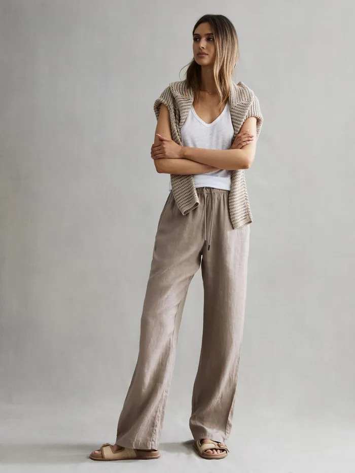 Reiss TShirts and Vests Taloulah Linen Crew Neck Vest White 8211 Women