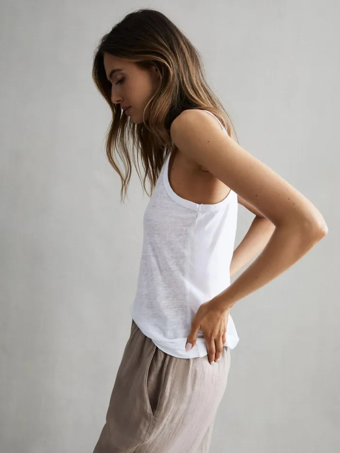 Reiss TShirts and Vests Taloulah Linen Crew Neck Vest White 8211 Women
