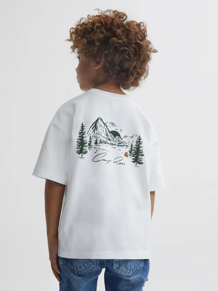 Reiss TShirts Ivan Cotton Crew Neck Motif TShirt Ecru 8211 Children