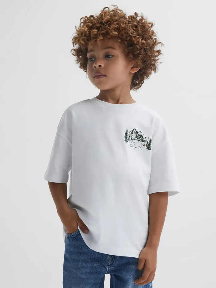 Reiss TShirts Ivan Cotton Crew Neck Motif TShirt Ecru 8211 Children