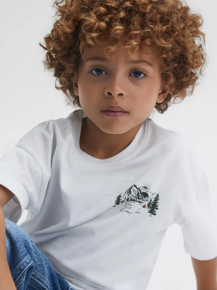 Reiss TShirts Ivan Cotton Crew Neck Motif TShirt Ecru 8211 Children