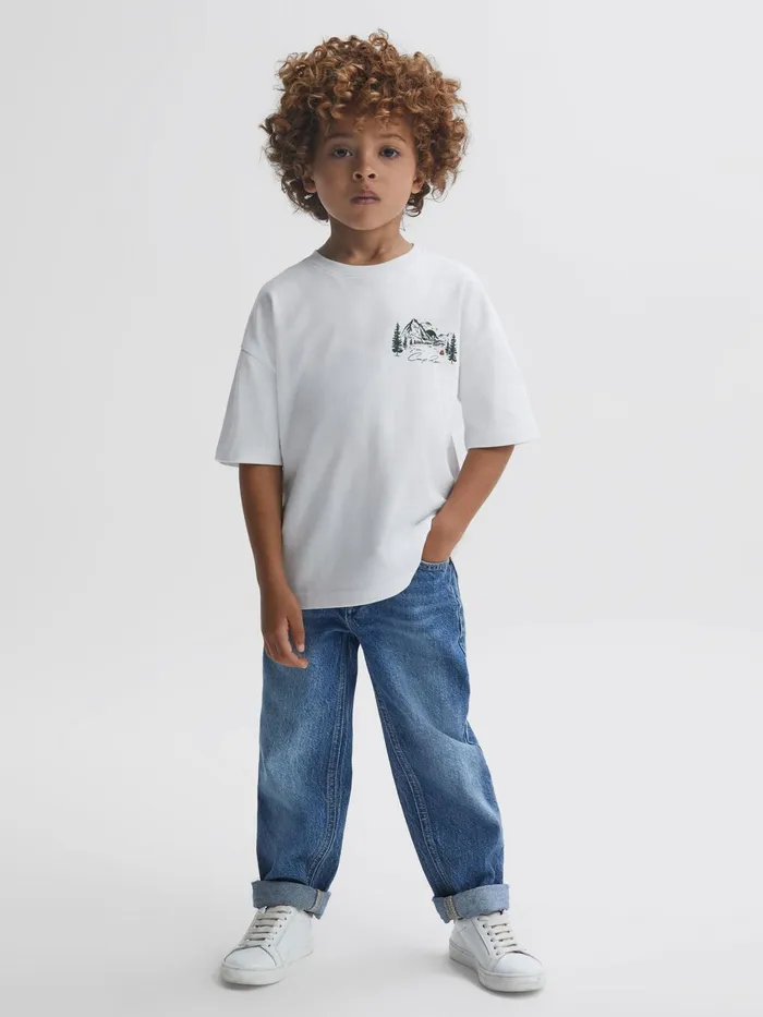 Reiss TShirts Ivan Cotton Crew Neck Motif TShirt Ecru 8211 Children