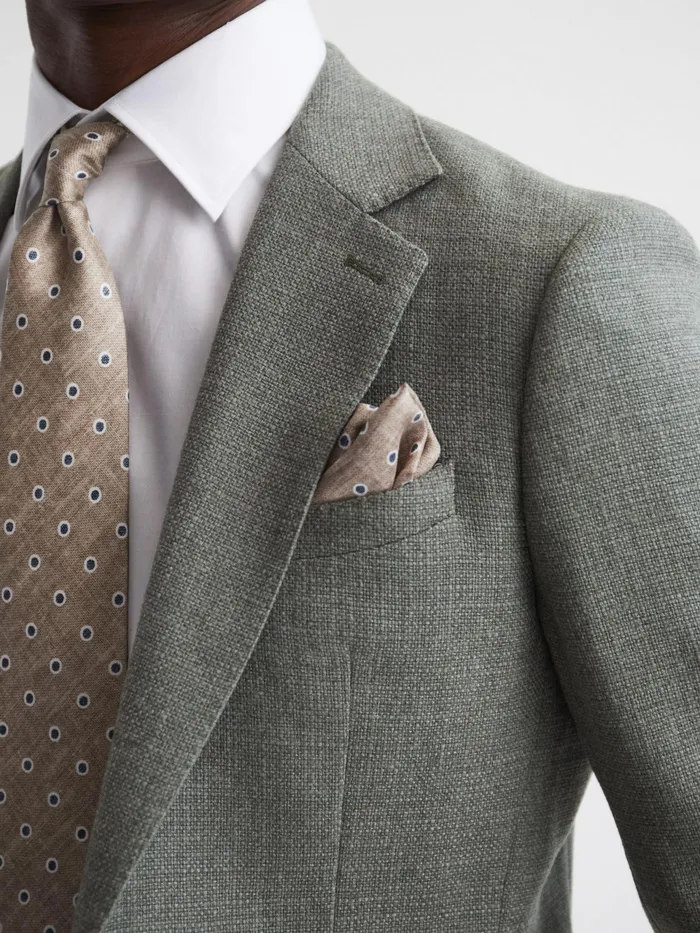 Reiss Ties and Pocket Squares Marino Silk Polka Dot Print Pocket Square Oatmeal Melange 8211 Men