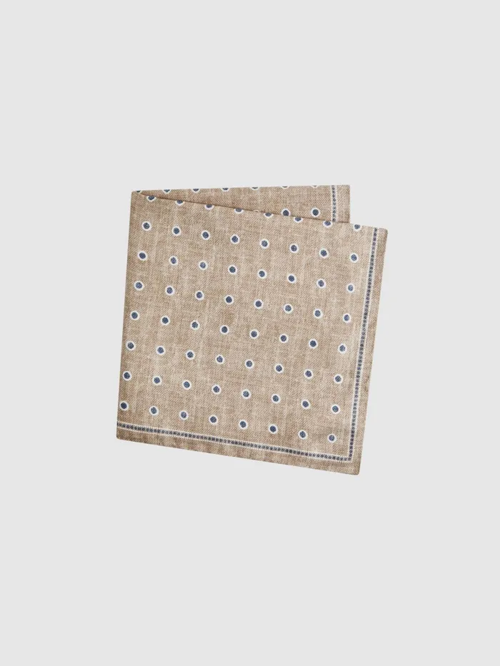 Reiss Ties and Pocket Squares Marino Silk Polka Dot Print Pocket Square Oatmeal Melange 8211 Men