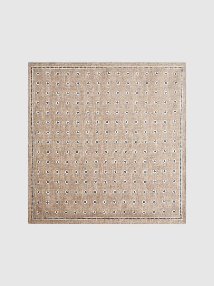 Reiss Ties and Pocket Squares Marino Silk Polka Dot Print Pocket Square Oatmeal Melange 8211 Men