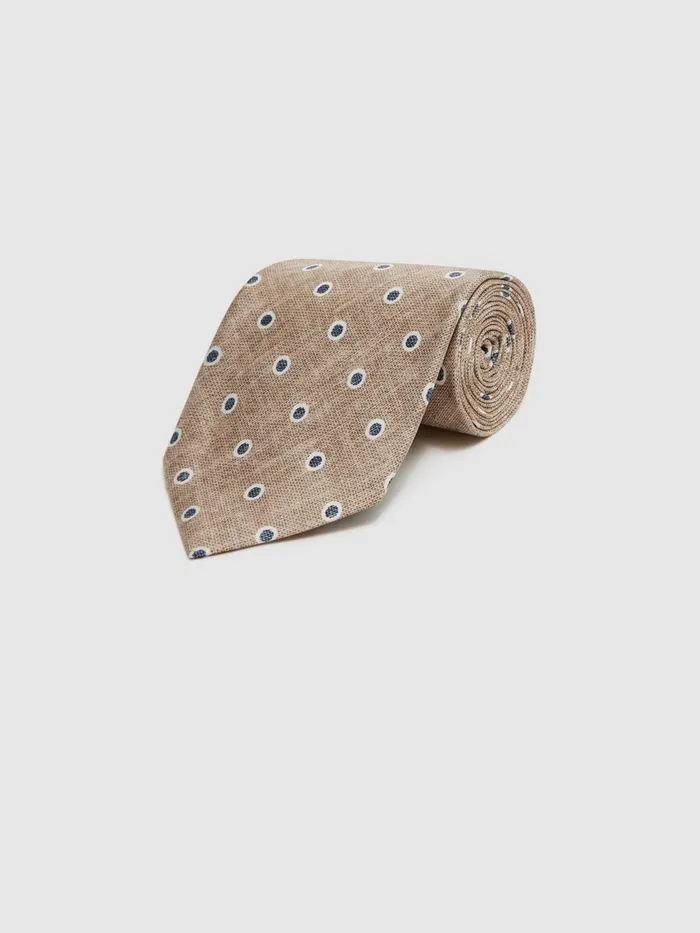 Reiss Ties and Pocket Squares Porto Silk Polka Dot Print Tie Oatmeal Melange 8211 Men