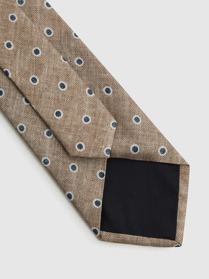 Reiss Ties and Pocket Squares Porto Silk Polka Dot Print Tie Oatmeal Melange 8211 Men
