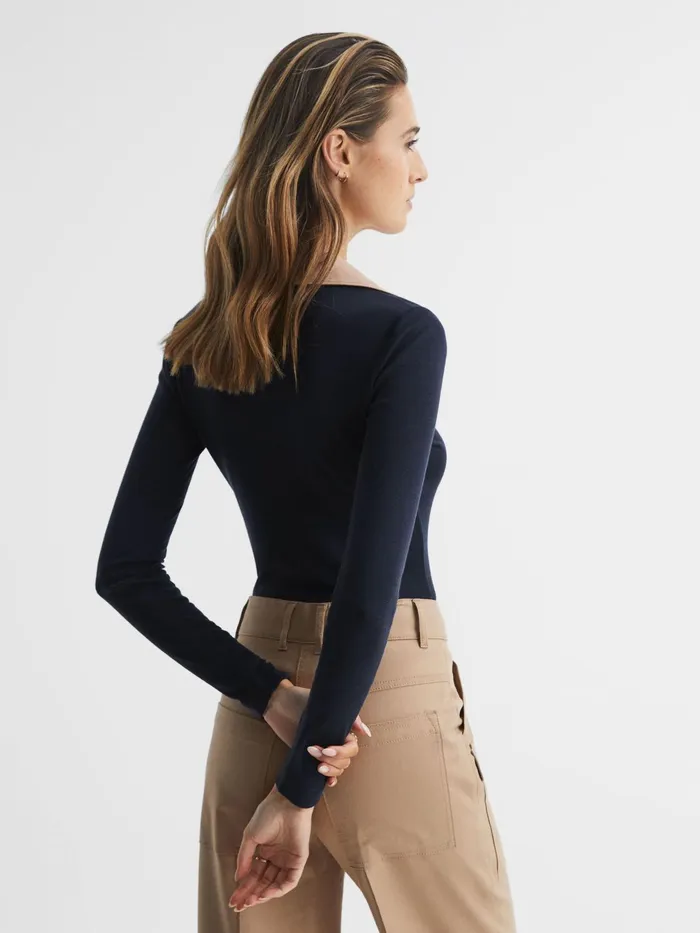 Reiss Tops Allie Collared VNeck Top Navycamel 8211 Women