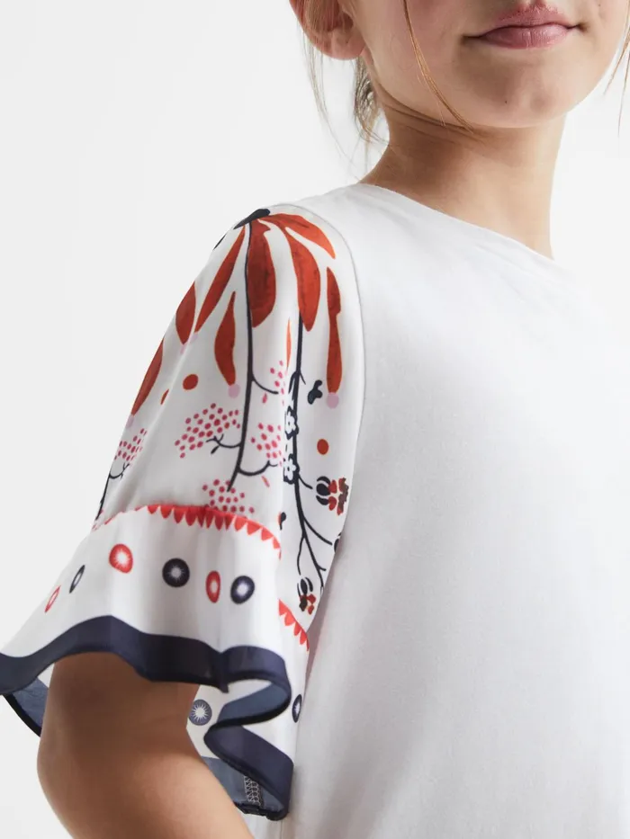 Reiss Tops and Tshirts Anastasia Flared Printed Sleeve TShirt White 8211 Children