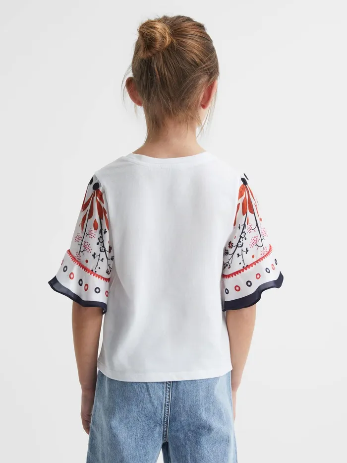Reiss Tops and Tshirts Anastasia Flared Printed Sleeve TShirt White 8211 Children