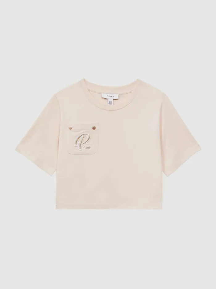 Reiss Tops and Tshirts Chloe Embroidered Crew Neck TShirt Pink 8211 Children