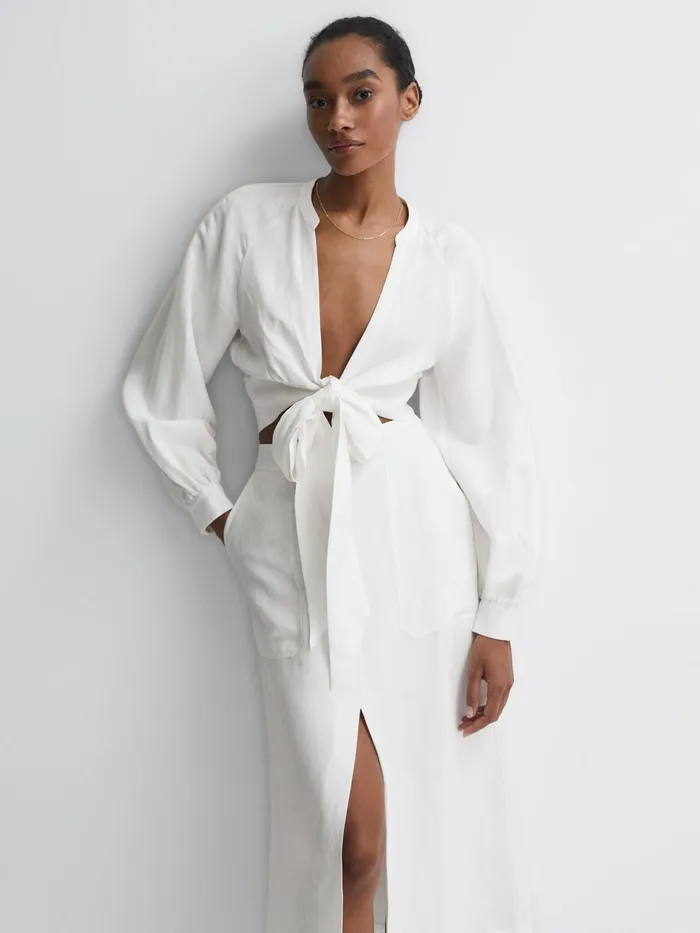 Reiss Tops Axelle Tie Front Cropped Blouse White 8211 Women
