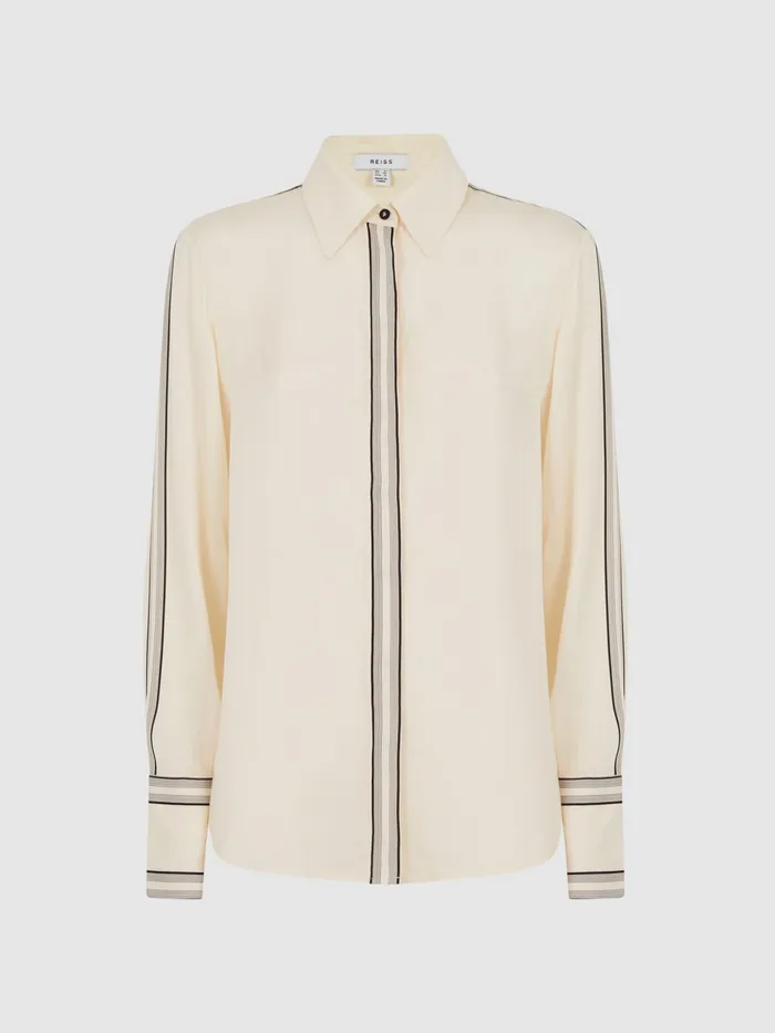 Reiss Tops Bailey Fitted Side Striped Dip Hem Blouse Ivory 8211 Women