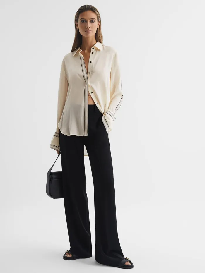Reiss Tops Bailey Fitted Side Striped Dip Hem Blouse Ivory 8211 Women
