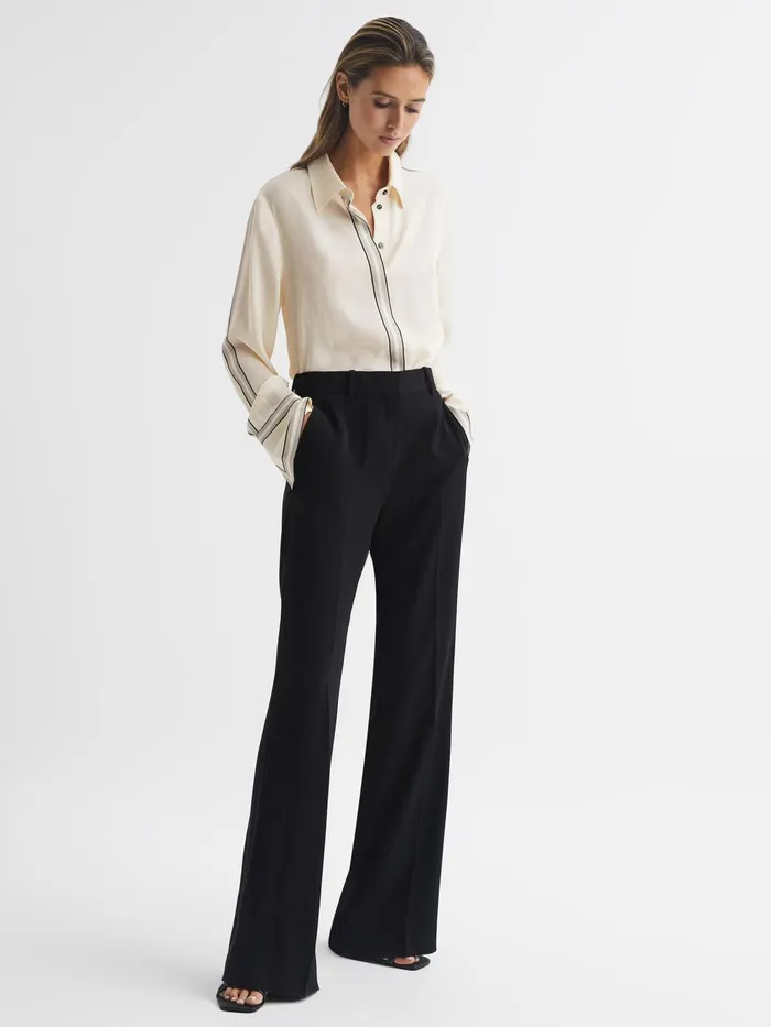 Reiss Tops Bailey Fitted Side Striped Dip Hem Blouse Ivory 8211 Women