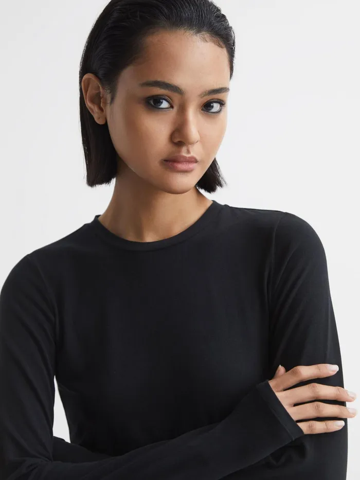 Reiss Tops Bebe Long Sleeve Crew Neck Top Black 8211 Women