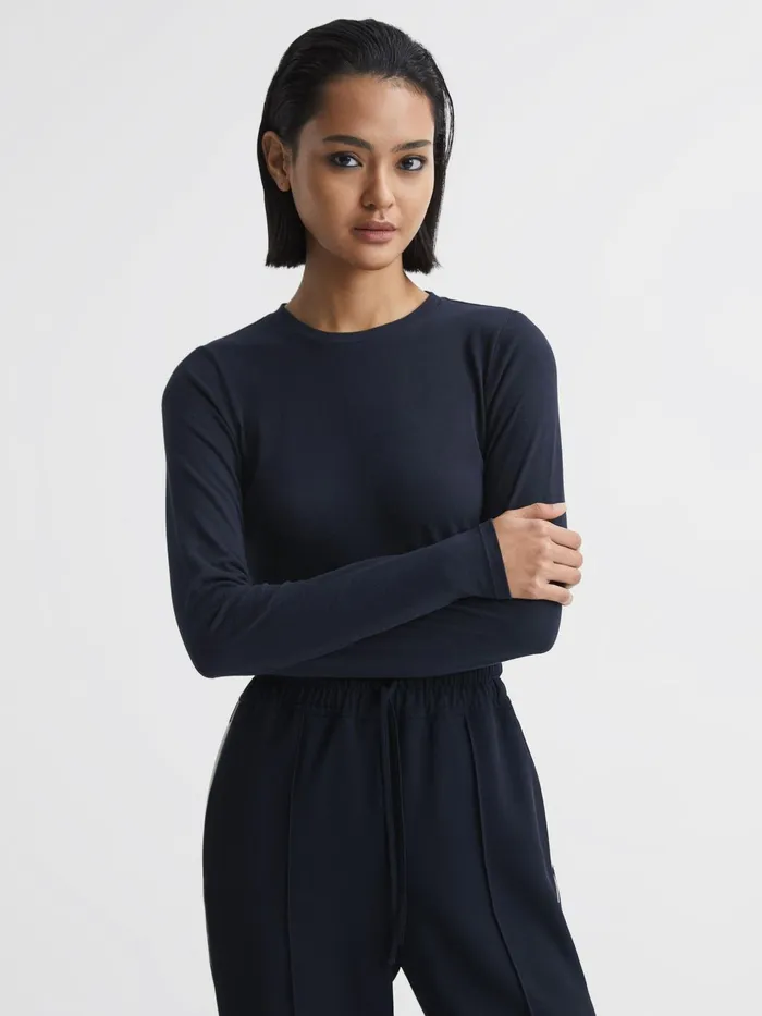 Reiss Tops Bebe Long Sleeve Crew Neck Top Navy 8211 Women