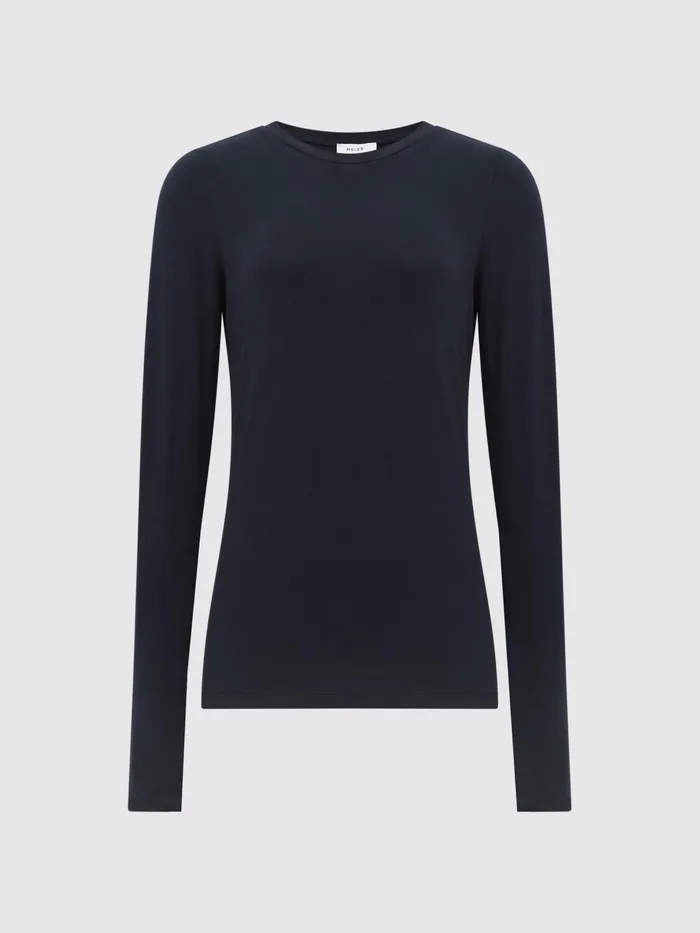 Reiss Tops Bebe Long Sleeve Crew Neck Top Navy 8211 Women