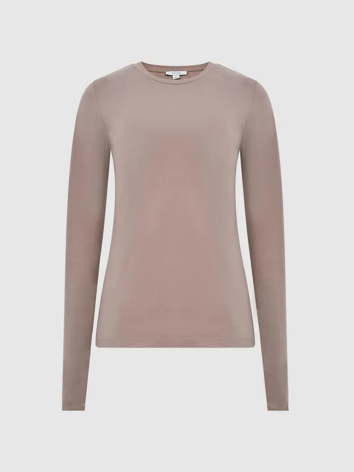 Reiss Tops Bebe Long Sleeve Crew Neck Top Taupe 8211 Women