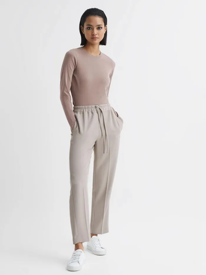 Reiss Tops Bebe Long Sleeve Crew Neck Top Taupe 8211 Women