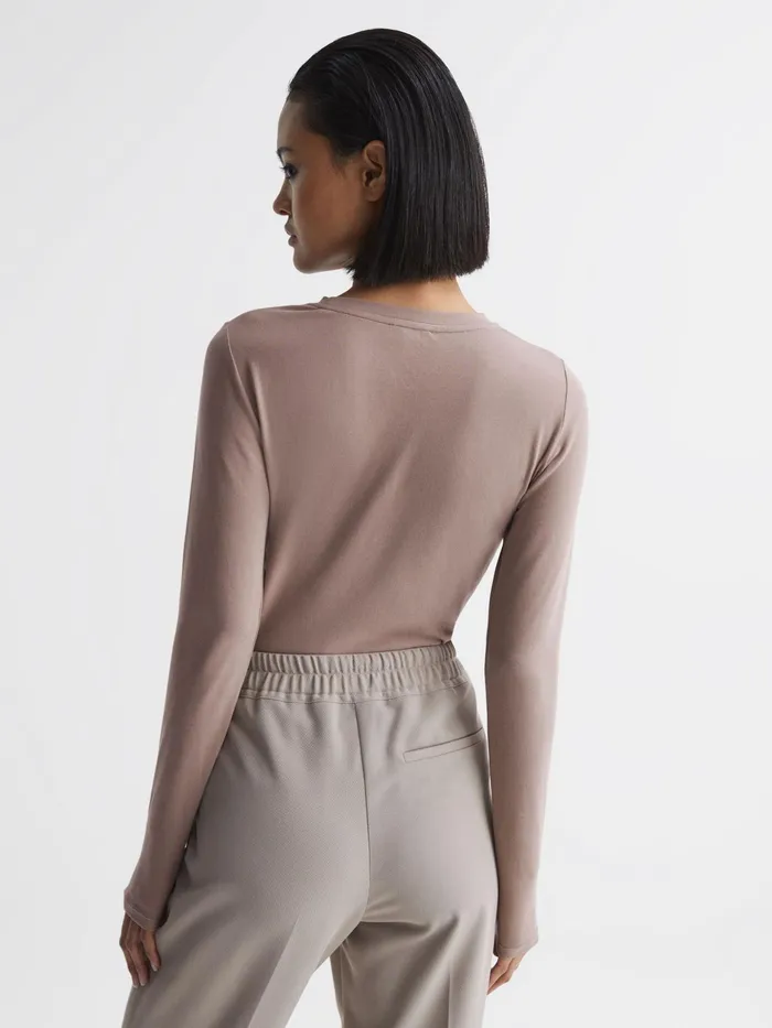 Reiss Tops Bebe Long Sleeve Crew Neck Top Taupe 8211 Women
