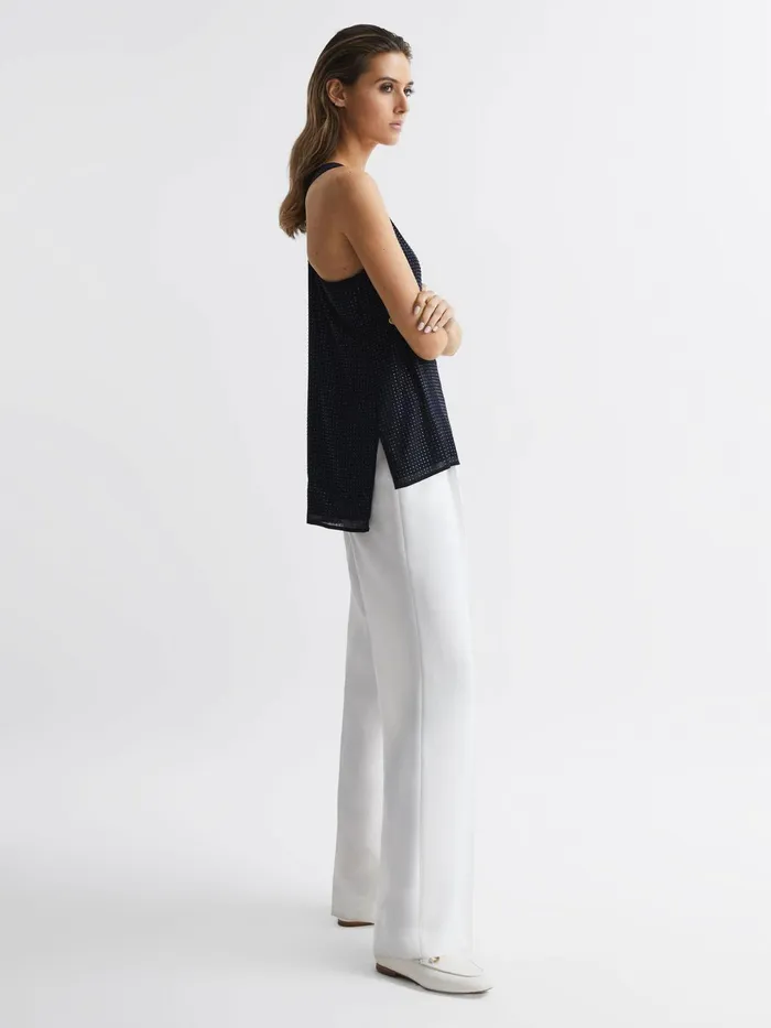 Reiss Tops Brooklyn Embellished Scoop Neck Vest Navy 8211 Women