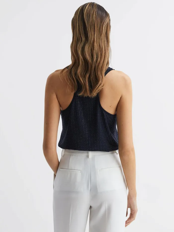 Reiss Tops Brooklyn Embellished Scoop Neck Vest Navy 8211 Women