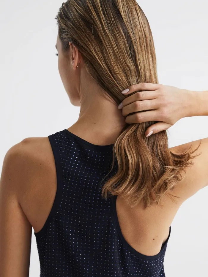 Reiss Tops Brooklyn Embellished Scoop Neck Vest Navy 8211 Women